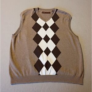 Sweater Vest Mens Perry Ellis Size XL Cotton Blend Pullover Brown Argyle Diamond